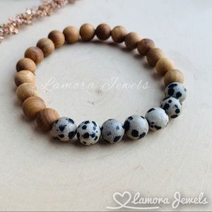 Dalmatian Gemstone Beaded Elastic Stretch Bracelet